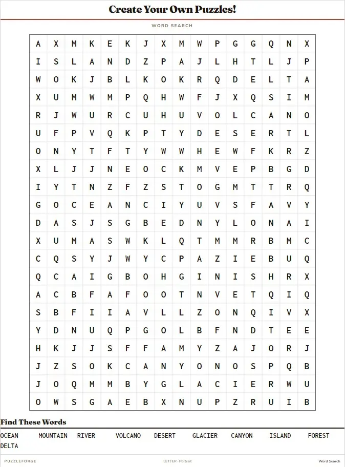 PuzzleForge word search output